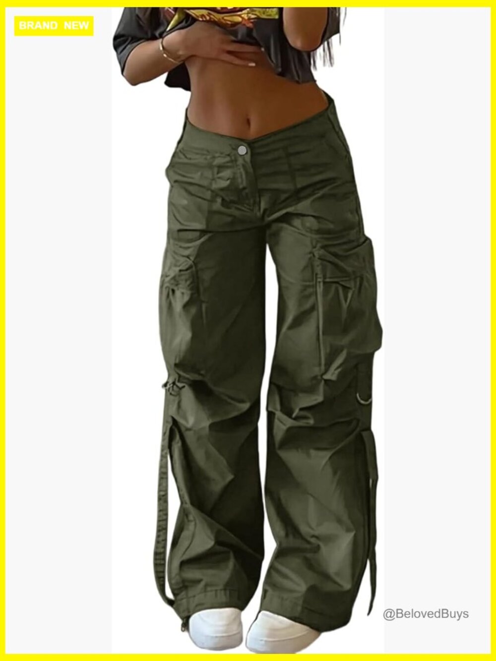 High Waist Cargo Pants Women Wide Leg Multi Pocket Y2K Parachute Trousers - Picture 1 of 7